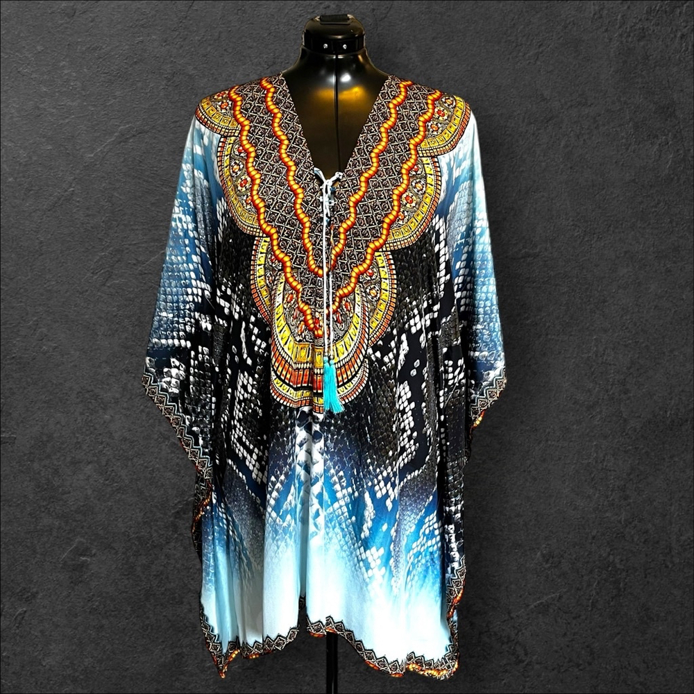 Simone Irani Kaftan Cover-up Top, O/S, Blue-Multi